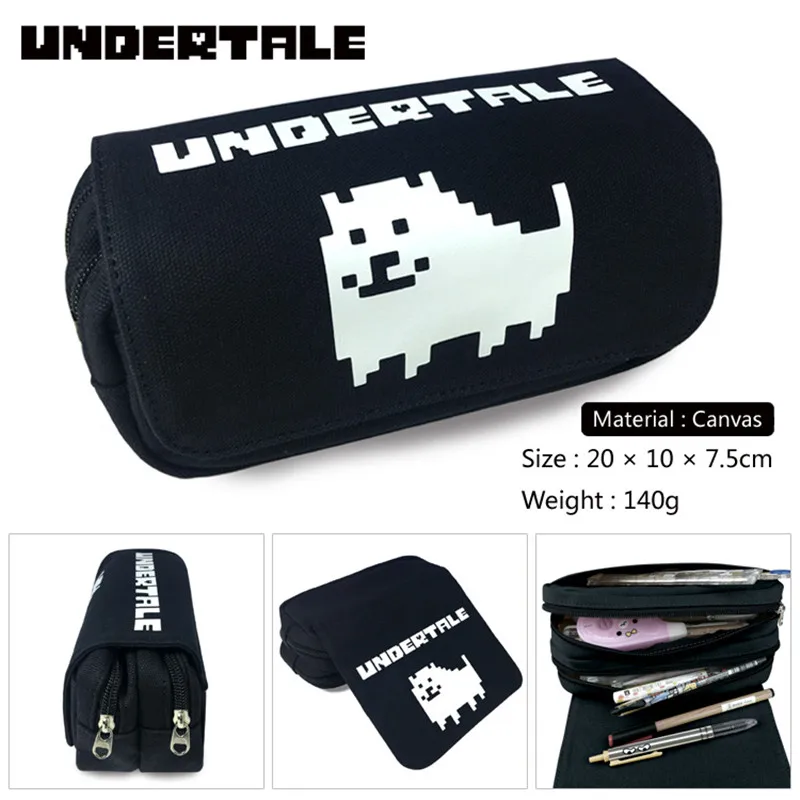 

4 Styles Undertale Canvas Bags Double Zipper Pencil Bag Pencil Case Gifts For Students Stationery Container School Supplies 20cm