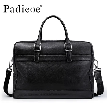 

Padieoe Luxury Designer Genuine Leather Briefcase Business Men 15 inches Laptop Bag High Quality Real Leather Men Briefcase