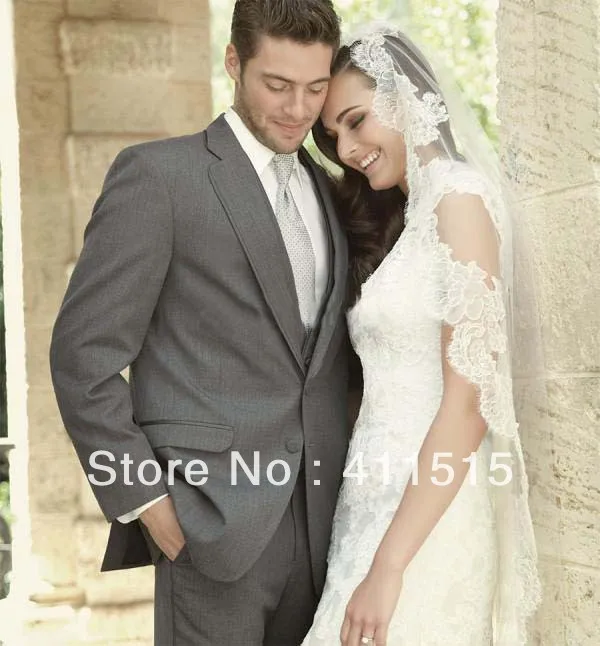 FREE SHIPPING/custom made High quality cheap Grey suits Notch Lapel Groom wear Tuxedos Side Slit Groomsmen Men Wedding dress top sale latest styles side slit one button white groom tuxedos groomsmen men s wedding suits best man suits cheap groom tuxedo