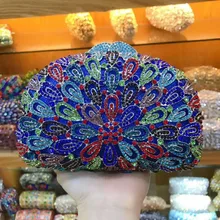 XIYUAN бренд леди золото/с синими стразами Кристалл Вечерние Клатчи Сумка свадебное платье свадебный с кристаллами сумочки через плечо на цепочке кошелек