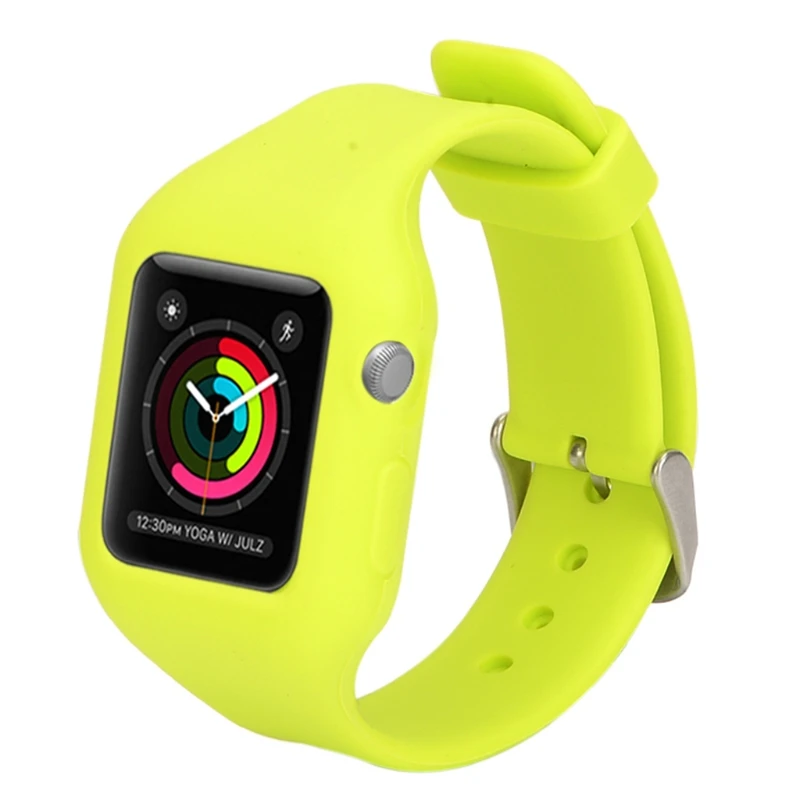Силиконовый ремешок для часов с защитным чехлом для Apple Watch 3 2 1 38 мм 42 мм черный мягкий ремешок для часов gai - Цвет ремешка: Yellow