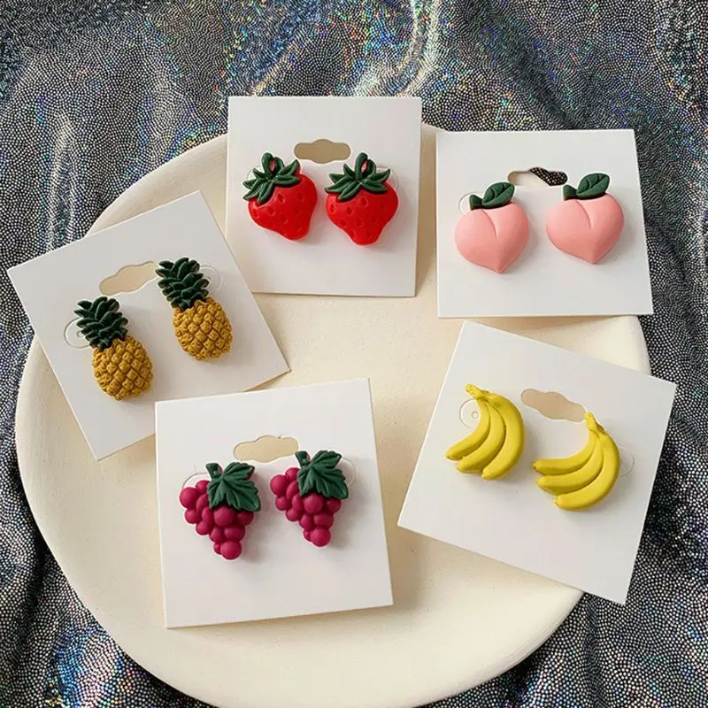 

Summer Acrylic Resin Strawberry Pineapple Grape Banana Fruit Stud Earrings Women