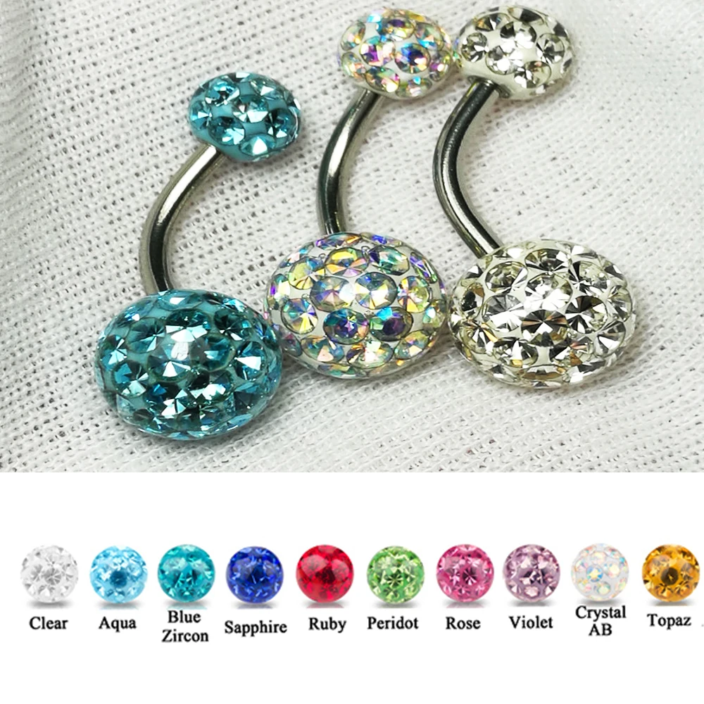 

1PC CZ Crystal Ferido Double Epoxy Balls Belly button Ring Charming CZ Crystal Navel Piercing Nombril Ombligo Stud Earrig