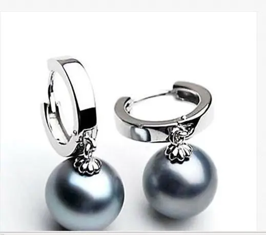 

charming++ 10-11mmTahitian black pearl earring 925silver (0931)
