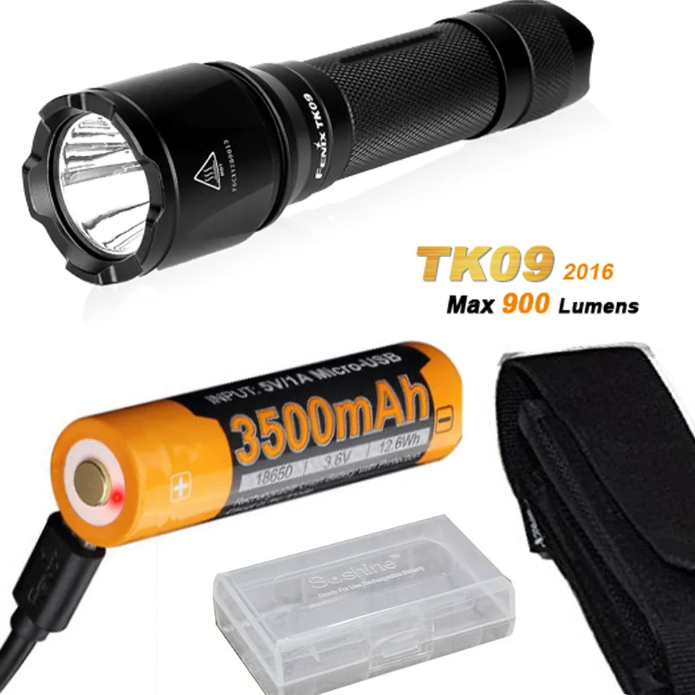 

Fenix TK09 2016 900 Lumen Cree XP-L HI LED tactical tap switch flashlight wiht ARB-L18-3500U Battery ,Charge Cable,battery case