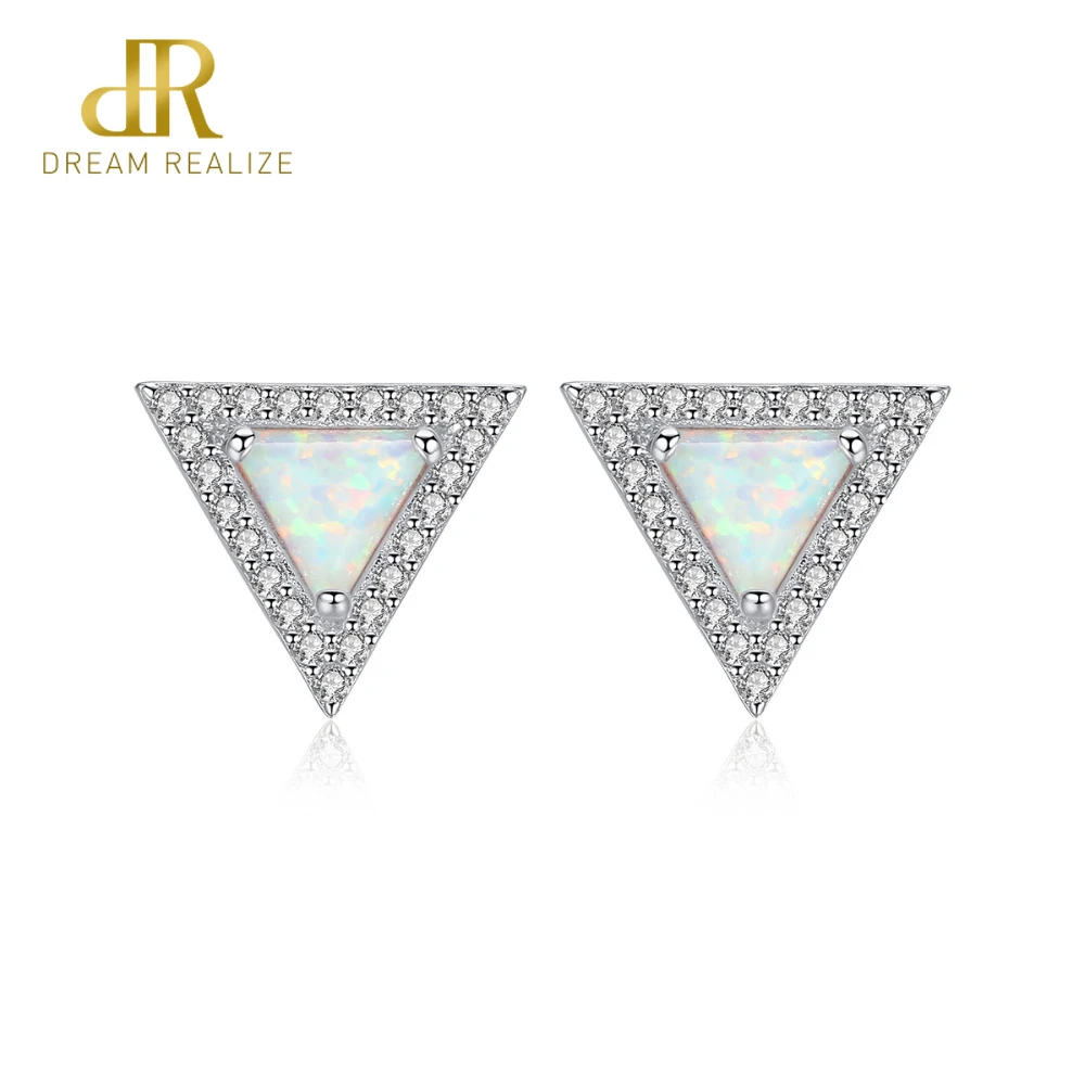 

DR Created Triangle Fire Opal S925 Stud Earrings for Women 925 Sterling Silver 2019 Fine Jewelry Joyeria Fina Para Mujer Brinco