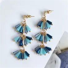 Серьги-гвоздики из водного стекла с кисточками, модные женские серьги с кристаллами, ювелирные украшения, аксессуары, Золотые серьги