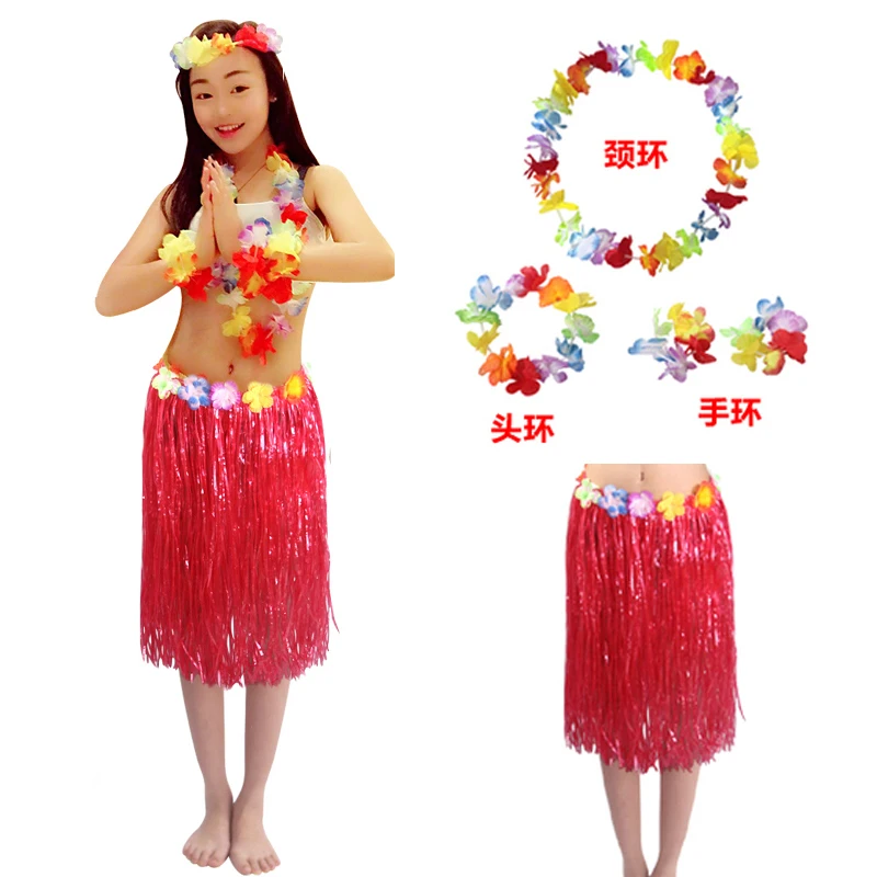 Larga señoras 40CM Hawaiano Hula Falda /& Sujetador 6 PC Set Lei Disfraz Hula