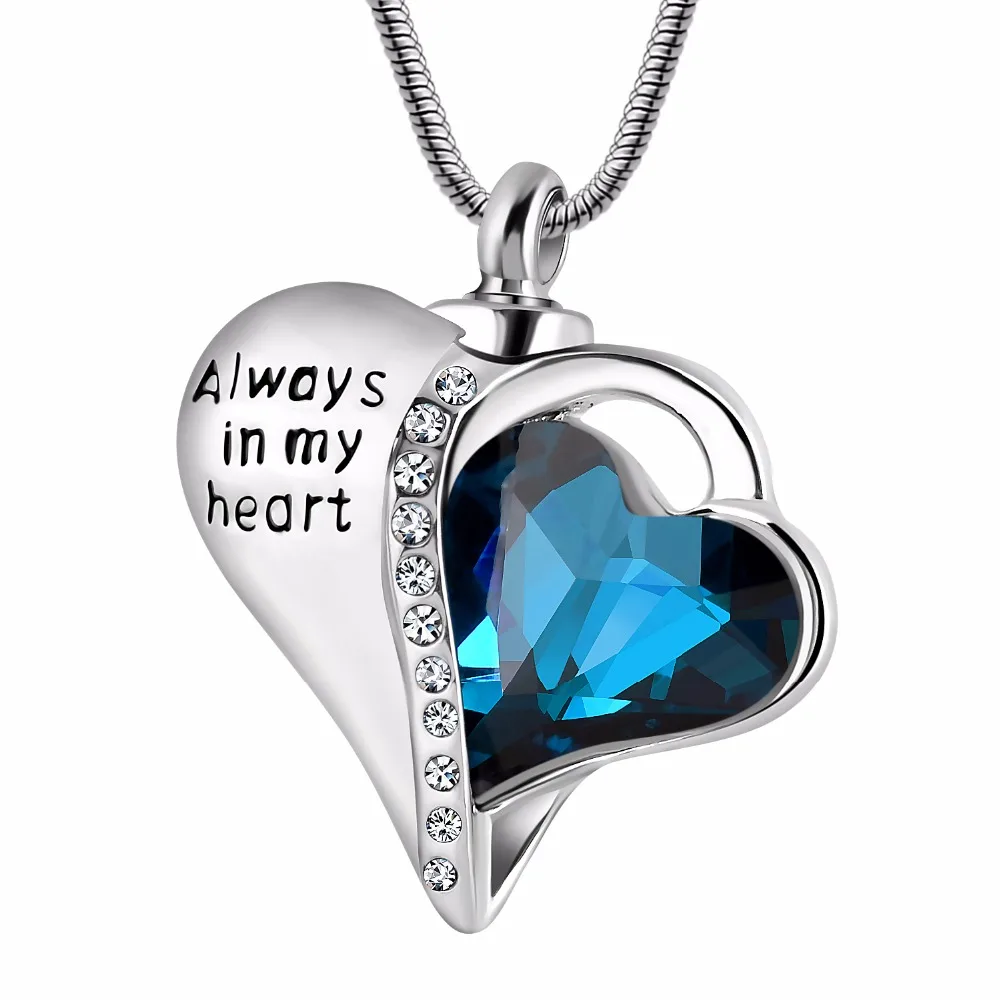 

High Quality Always in my heart memorial cremation jewelry fashion ash urn pendant necklace,stainless steel snake chain,keepsake