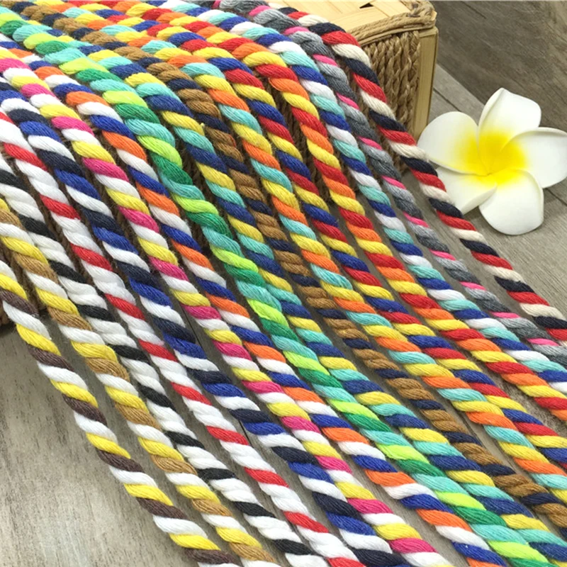 15 м x 6 мм Цветные хлопок 3 акции скрученные хлопковые Шнуры DIY ремесло хлопчатобумажная веревка для сумки декоративная лента шнур веревки Швейные аксессуары