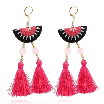 

Hmong Embroidery Earrings With Tassel Earrings Ethnic Style Accessories Dangle Earrings For Women 2018 Vintage Jewelry A0179