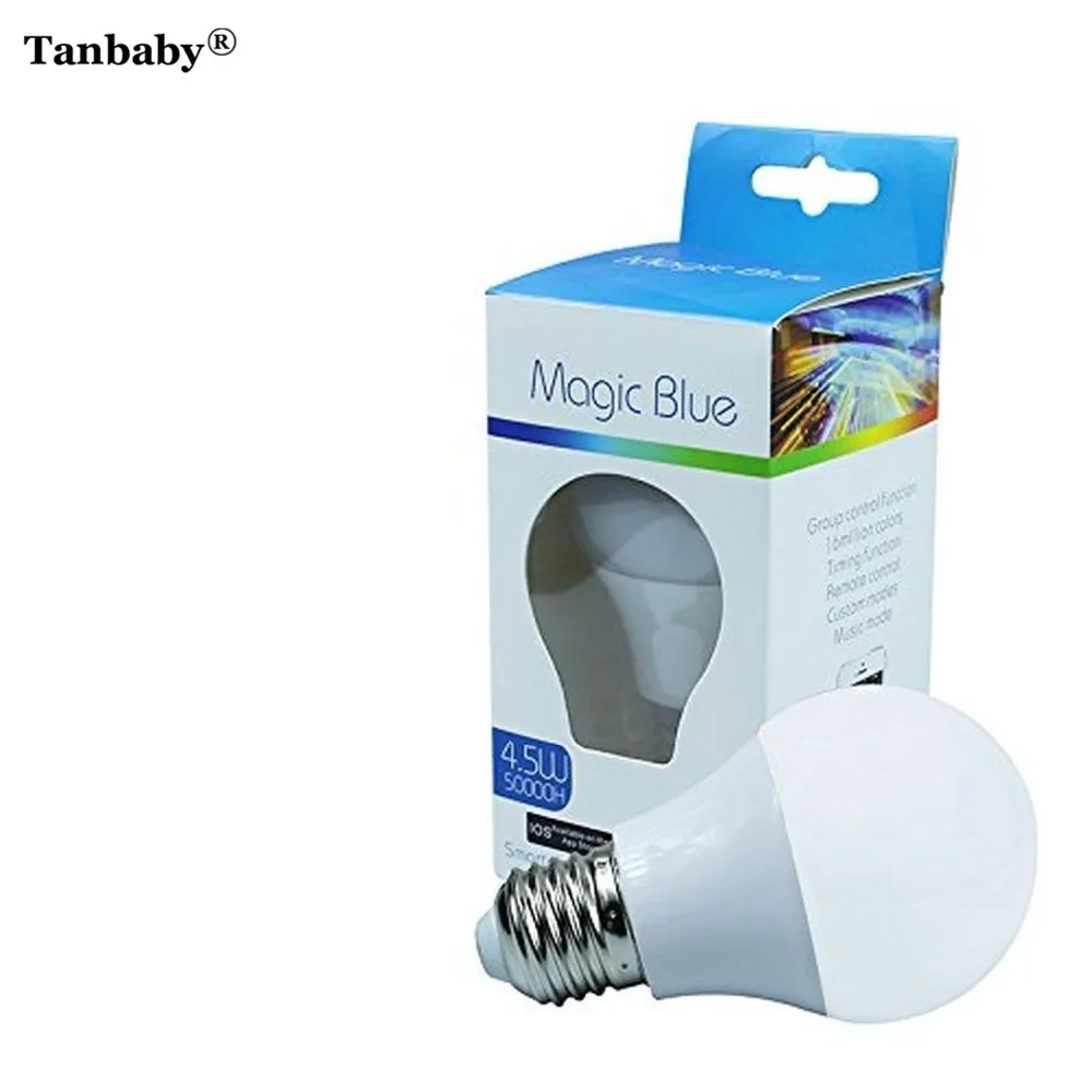 

Tanbaby 4.5W Magic blue Bluetooth Smartphone control multicolor Dimmable LED Light Bulb iPhone Apple Watch Android 4.0 Tablet