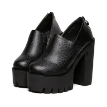 2016 New Brand Spring Fashion Pu Leather Platform Pumps Women Shoes High Heels Round Toe Back Zip Black and White Size 35-39