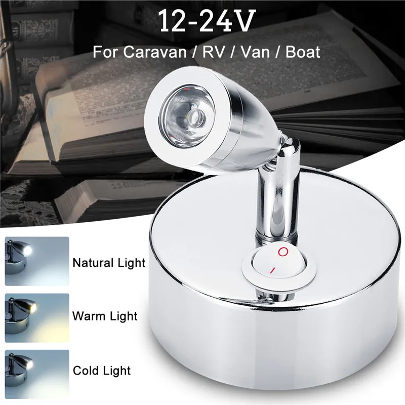

180 Degrees LED Reading Light Spot Light Home Interior Spotlight For RV Caravan Boat Truck Bedside Lamp 12-24V