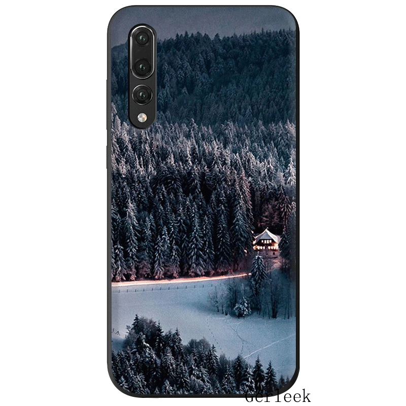 Черный мягкий Уретановый Термопластик (tpu) Зимний снег лес чехол для Huawei P8 P9 P10 Lite