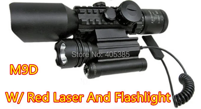 

New Hunting 3-10X42 M9D Rifle Scope Red Green Mil-Dot Reticle with Side Mounted Green Laser And Flashlight
