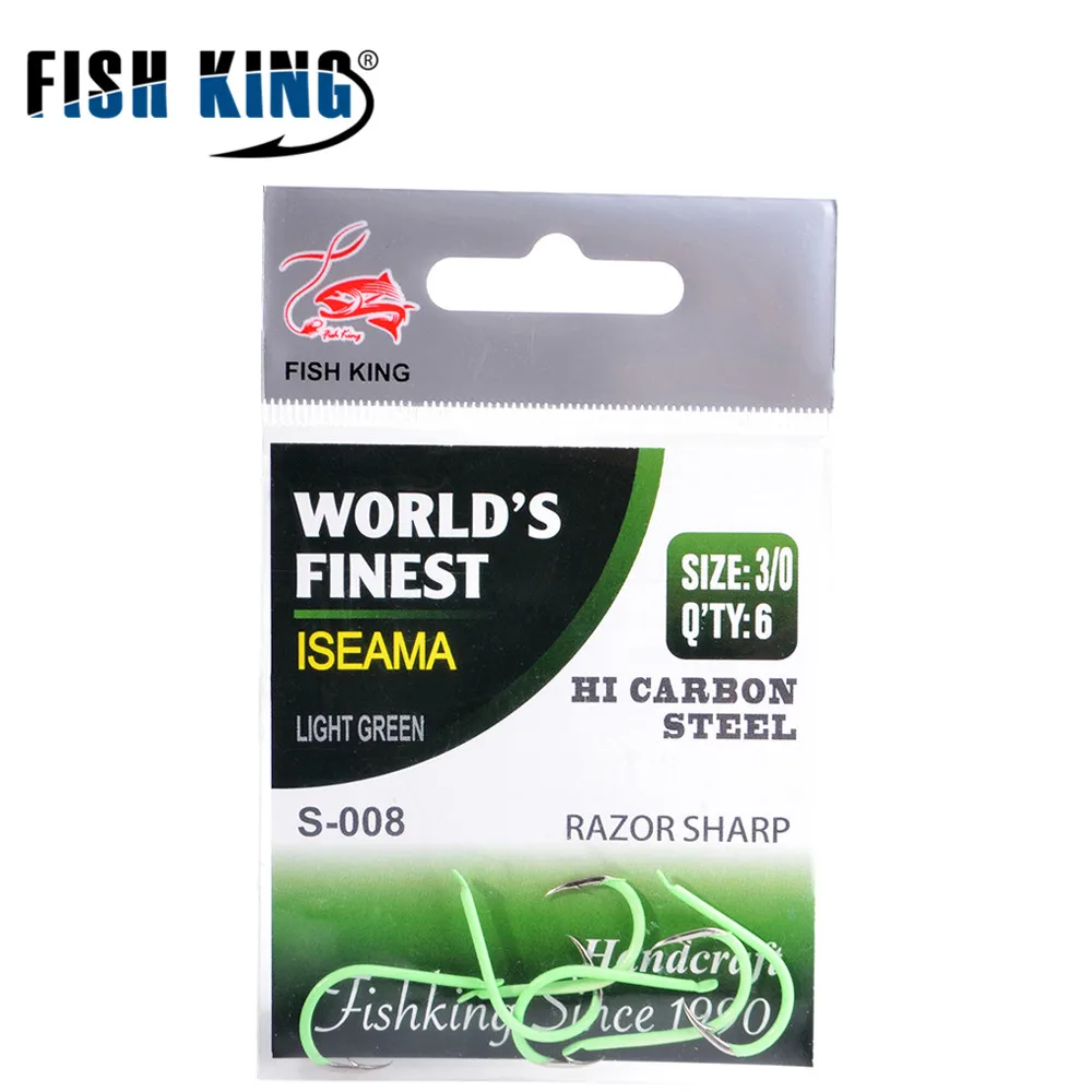 FISH KING 5 мешков 3/0 # 6 острый зеленый рыболовный крючок из высокоуглеродистой стали