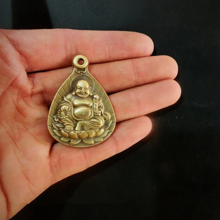 

Chinese pure brass Maitreya Buddha small pendant 4 cm