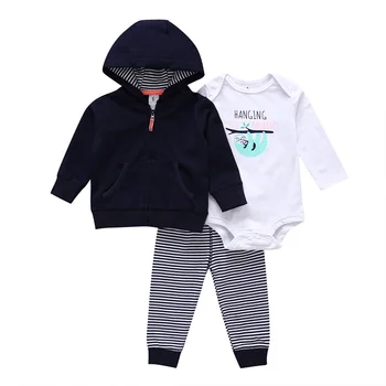 

newborn baby outfit autumn winter clothes boy girl set long sleeve coat blue+romper+pants stripe 2019 unisex new born cotton