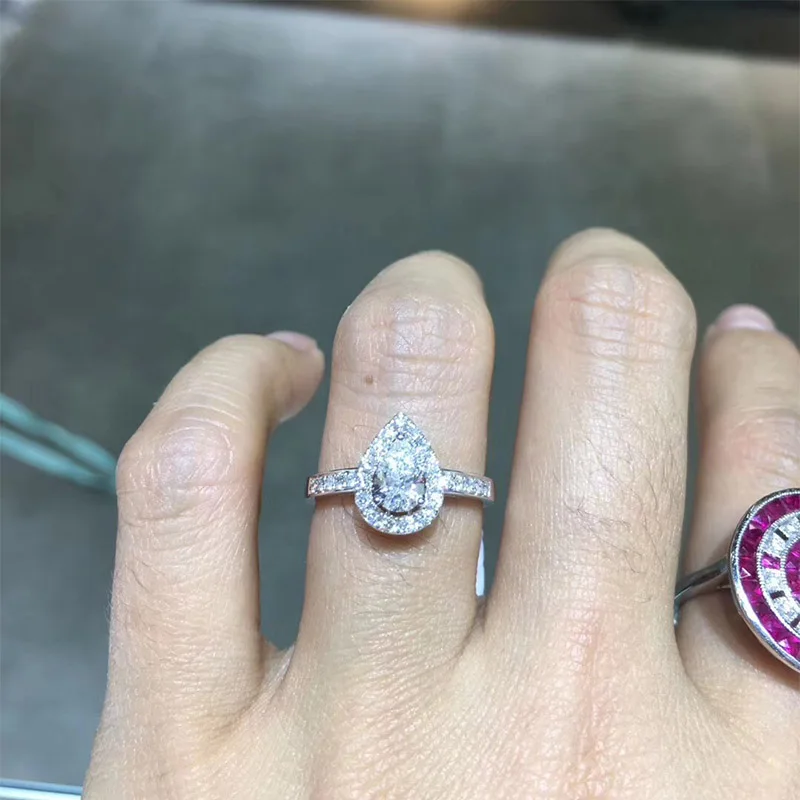 ANI 18K Белое Золото (AU750) обручальное кольцо 0 76 CT GIA Certified VS2 огранка груши настоящий