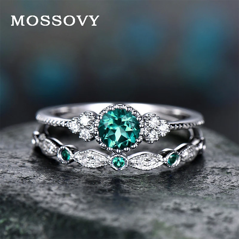 

Mossovy Geometric Green Cubic Zirconia Engagement Ring for Female Fashion Popular Rhinestone Wedding Rings for Women Jewelry