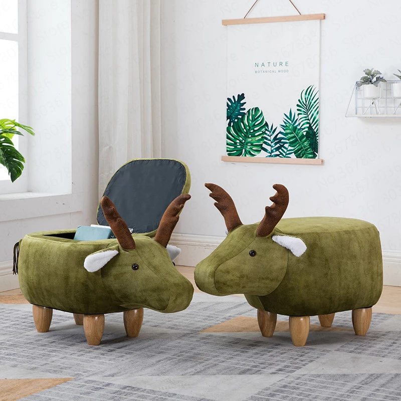 Creative Deer Change Shoes Solid Wood Storage Low Stool Sofa Bench Test Shoes Stool Creative Small Stool Children Furniture