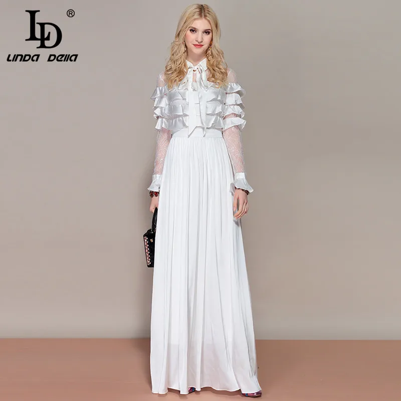 Женское дизайнерское платье макси LD LINDA DELLA длинное белое с длинным рукавом