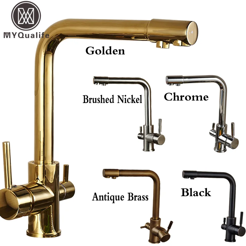 Luxury Dual Spout Bathroom Kitchen Purification Faucet Drinking Tap Pure Water Faucet Dual Handle Hot and