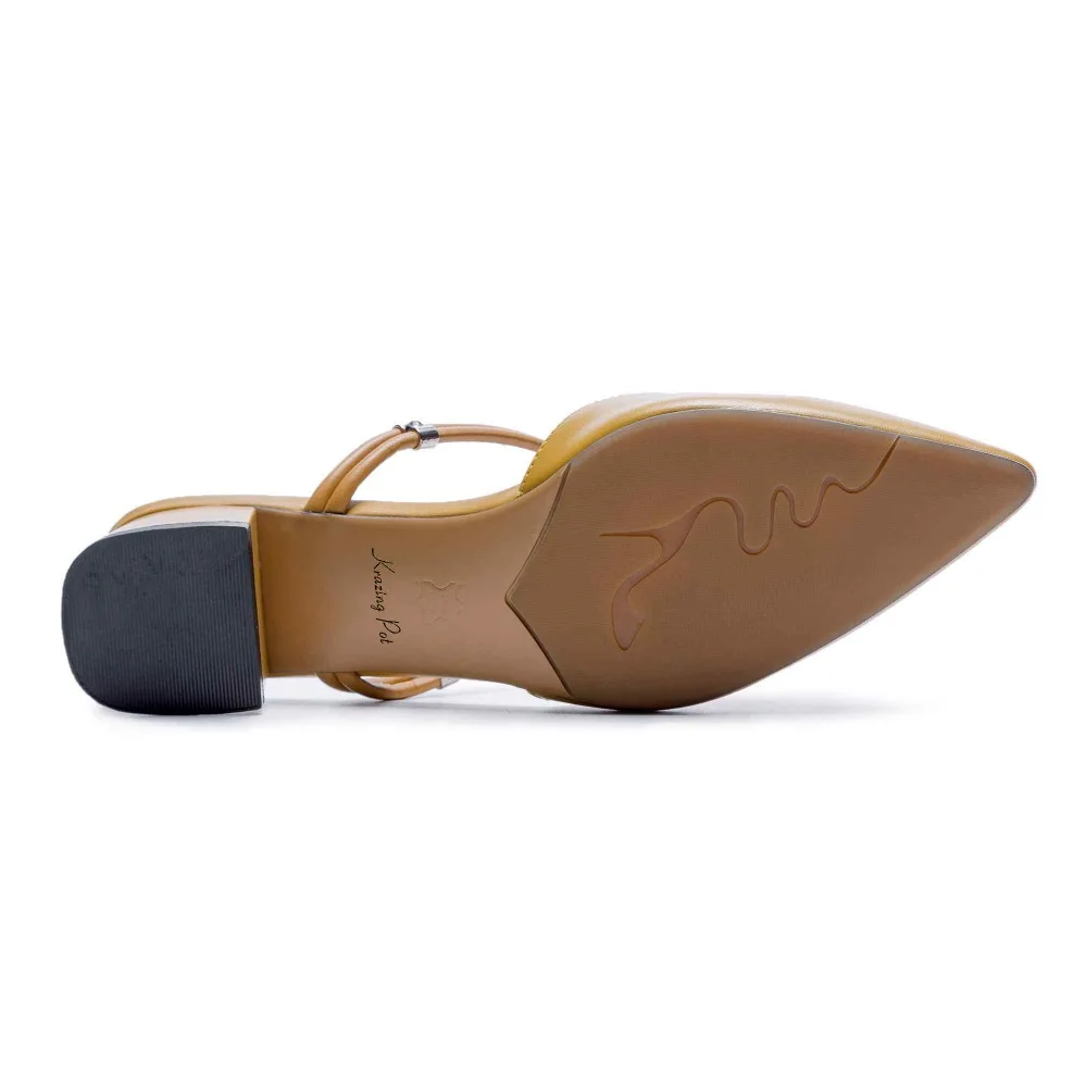 Krazing Pot/; женские туфли-лодочки из натуральной кожи с острым носком без застежки; обувь на среднем каблуке; цвет бежевый, желтый; дизайнерские туфли-гладиаторы; L59