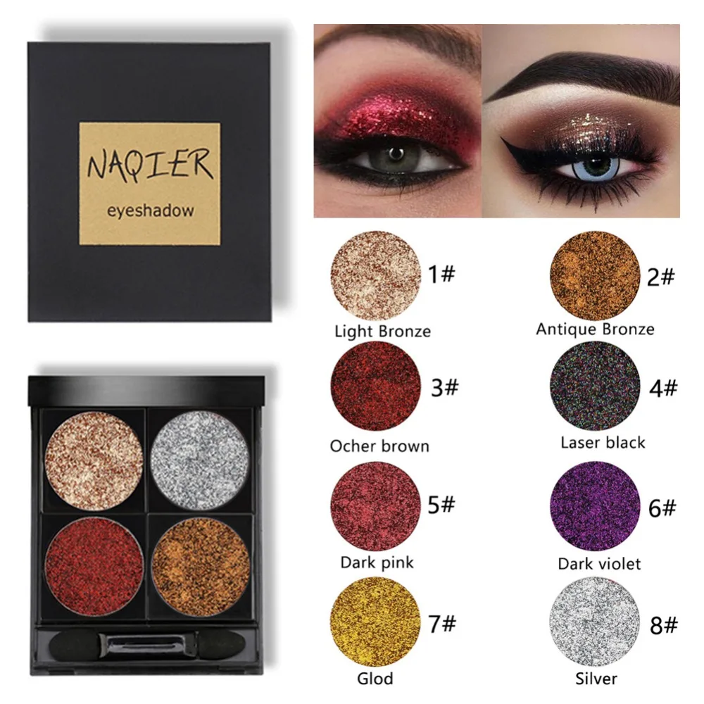 

NAQIER Brand Diamond Glitter Eye shadow Waterproof Shimmer Eyeshadow Palette Metallic Eye Shadows Powder Makeup Cosmetics#274154