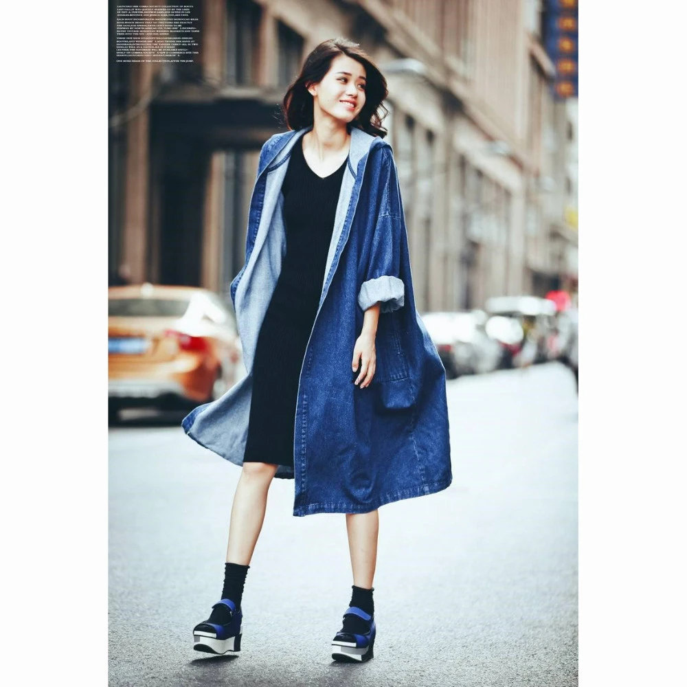 denim long coat womens