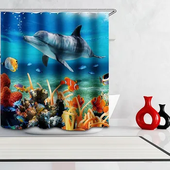 

CHARMHOME Underwater World Sea Various Shark Fish Ocean Cartoon Stylish Design Bathroom Waterproof Fabric Shower Curtain