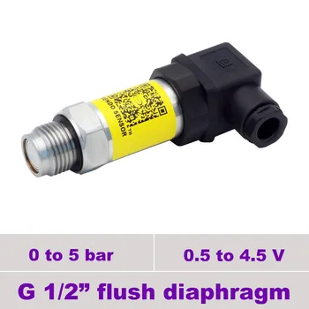 

0 to 5 bar range + 0.5 to 4.5V signal, flush mount diaphragm pressure sensor, g1 2 in thread + stainless steel 316L wetted parts