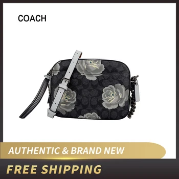 

COACH Camera Bag Leather Crossbody Rose Print 31695