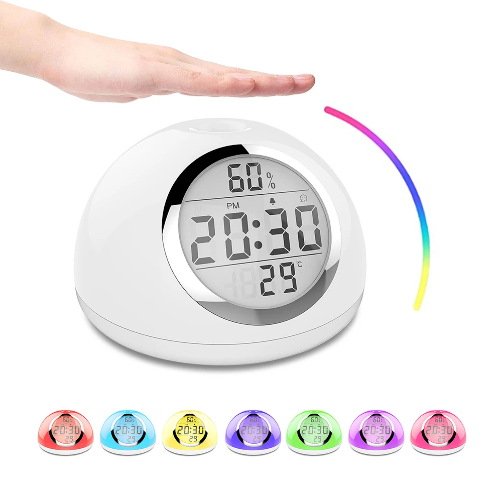 

Led Wake Up Lights Alarm Clock Time Motion Sensor Gesture Control Sunrise Simulator 7 Color Smart Night Lighting Dropshipping