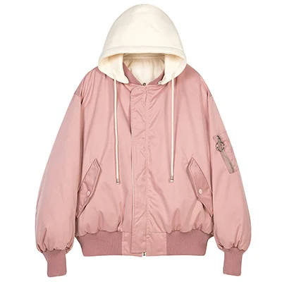 Обе стороны могут быть снег износ Бейсбол куртки пальто женский с длинным рукавом Толстая теплая зимняя куртка Для женщин парки с капюшоном пальто - Цвет: Pink With White