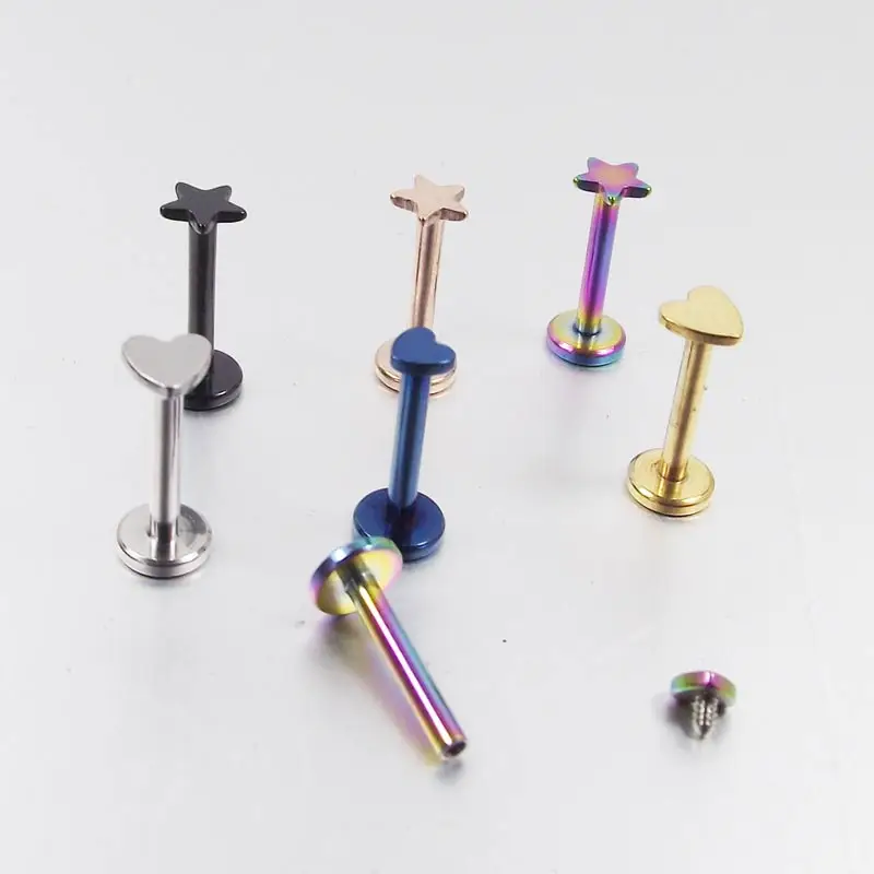 

1 Piece 8mm Labret Ring 16G surgical Stainless Steel Star Heart internally thread Lip Ring piercing Tragus Helix rings