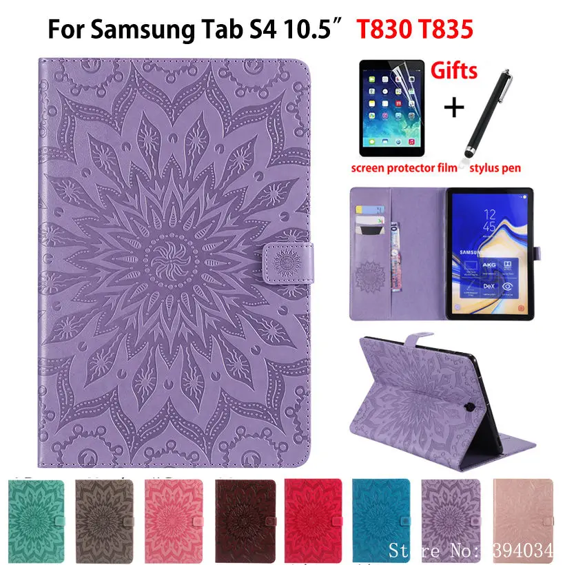 

SM-T835 Case For Samsung Galaxy Tab S4 10.5 T830 T835 SM-T830 10.5" Cover Funda Tablet Sun Embossed Stand Shell +Film+Stylus