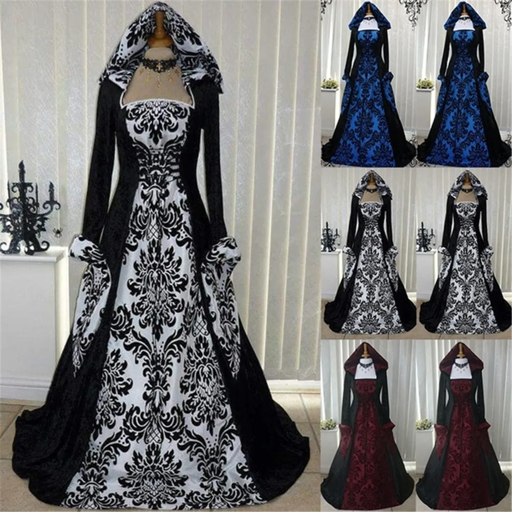 

Vintage Style Gothic Dress Floor Length Women Gothic Maxi Dress Halloween Cosplay Dresses Retro Long Medieval Dress