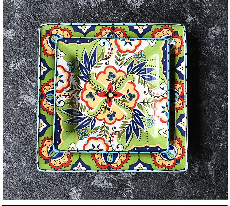 EECAMAIL творческий ручная роспись Керамика Посуда синяя волна карты серии квадратный Фруктовая тарелка Салатница ЛОТОК блюдо для закусок