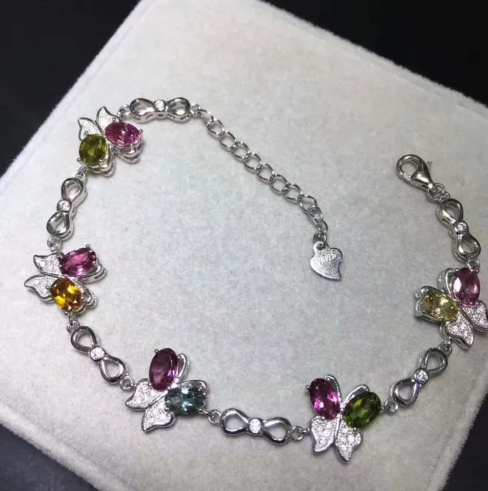  Bracelet tourmal multicolore naturel pierres précieuses naturelles Bracelet mouche papillon élégant