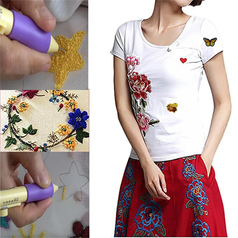 Looen Magic Embroidery Punch Needles Pen Set 50pcs Threads Sewing Knitting Kit Embroidery Patterns with Case Hand Sewing Tools (2)