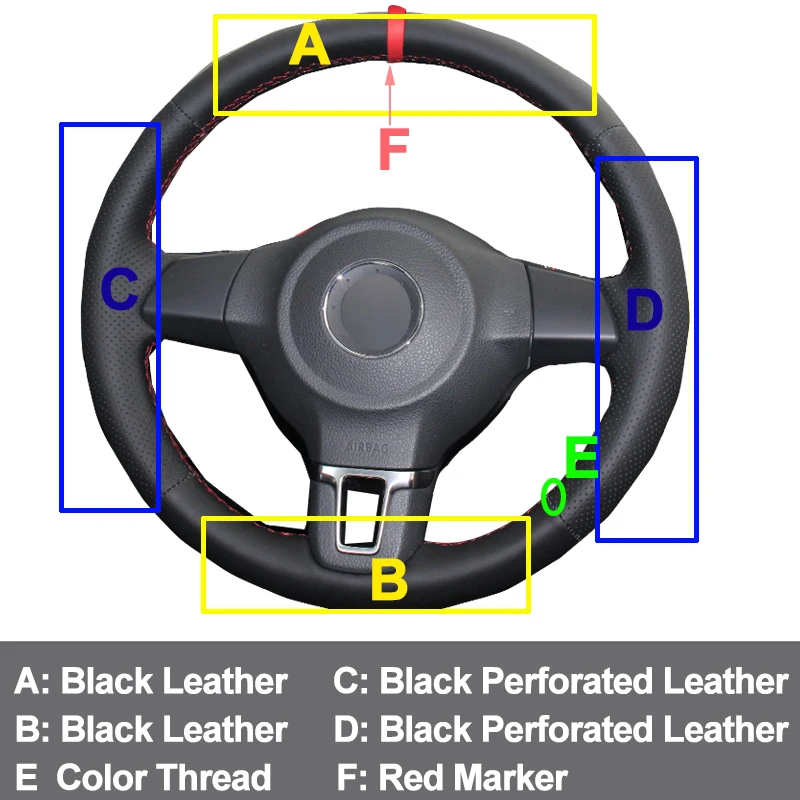 HuiER ручного шитья рулевого колеса автомобиля крышки красный маркер для Volkswagen Golf 6 Mk6 VW Polo Sagitar Бора Сантана Jetta MK5 2010-2013