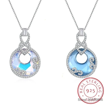 

SMTCAT Crystals From Necklace 925 Crystal Round Pendant Charm Flower Rhinestone Fashion Women Long Necklace 2 colors