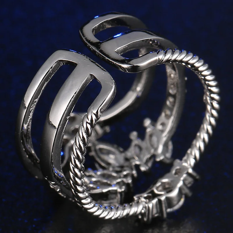 New Fashion Personality Creative Crown Zircon Exaggerated Rings Wedding Party Charm Fashion Trends Jewelry Festival Gifts
