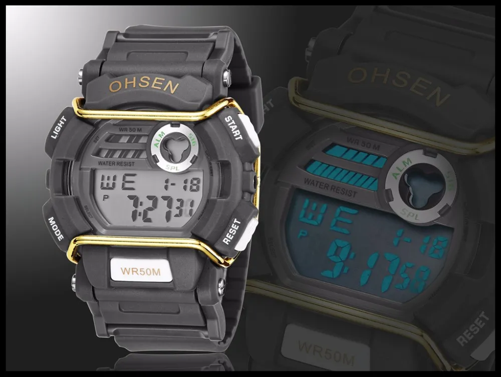 OHSEN светодиодный цифровые спортивные мужские часы, модные повседневные водонепроницаемые уличные часы, наручные часы с секундомером, Relogio Masculino