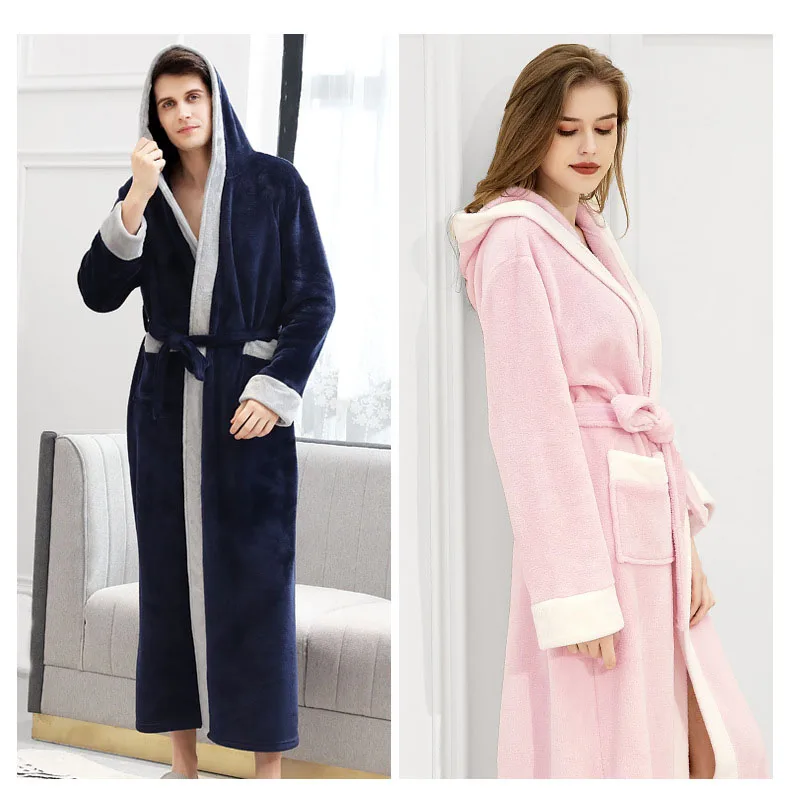 Зима, длинный халат с капюшоном размера плюс, 100 кг, плотный теплый халат для женщин, длинное кимоно, логотип на заказ
