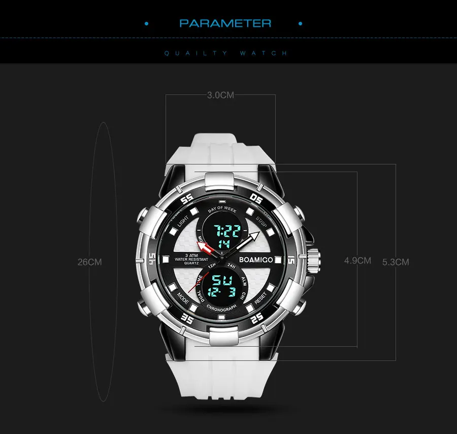 Мужские спортивные часы BOAMIGO Брендовые мужские часы кварцевые цифровые наручные часы мужские резиновые белые часы Relogios Masculino Reloj Hombre