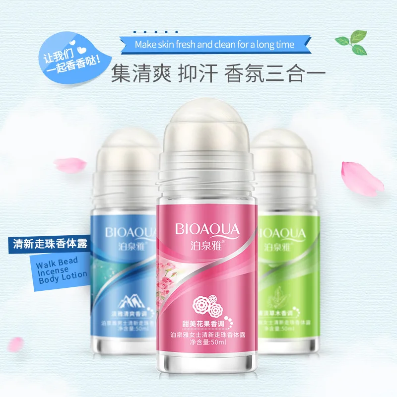 BIOAQUA الكرة مرطب للجسم مضادات التعرق الإبط مزيل العرق لفة على زجاجة النساء العطر الرجال السلس الجافة العطور