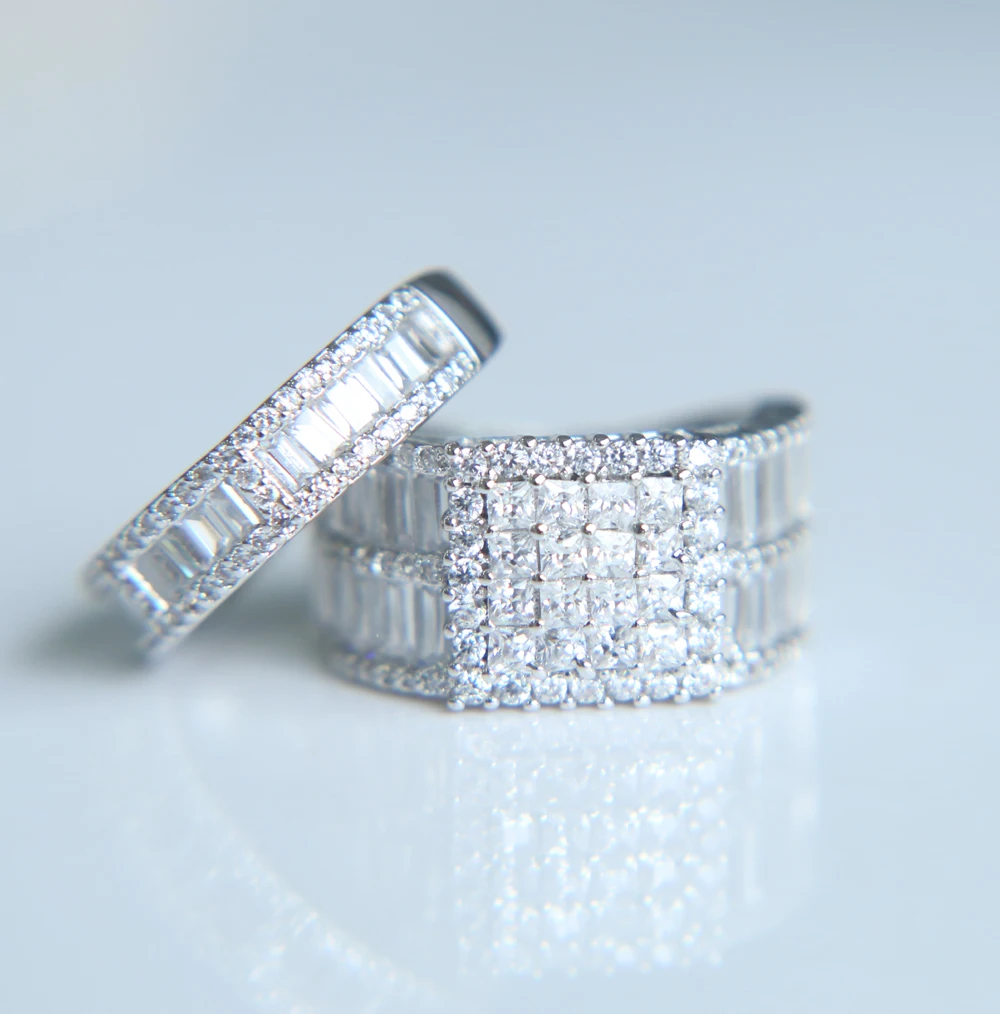 2017 new arrive luxury princess cute AAA cubic zirconia bling sparking couple wedding engagement ring set